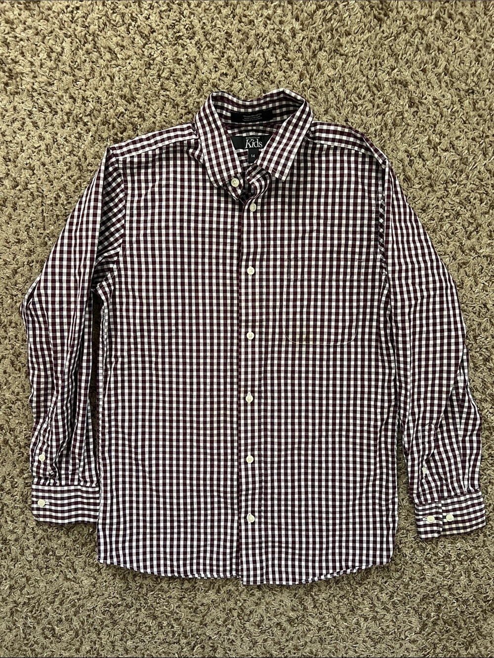 Nordstrom kids boys burgundy checkered shirt size 14